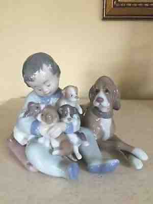 LLADRO 5456 NEW PLAYMATES FIGURINE SPAIN BOY PUPPIES DOG Adorable!