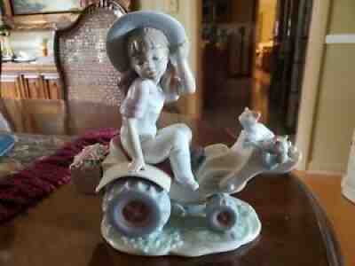 Rare LLADRO SPAIN #6564 WANT A LIFT FIGURINE GIRL TRACTOR CATS MINT-GLOSS