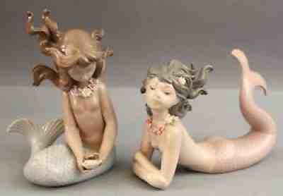 2 Vintage 1982 Lladro Fancy Mermaid Jose Puche Glazed Figurines, No Reserve