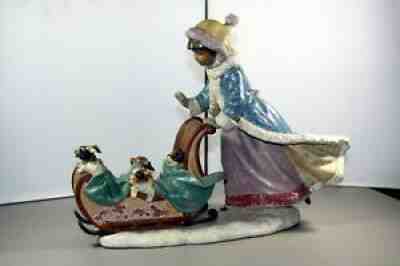 1991 Lladro Figure "Playful Push" Girl with Sled of Puppies Christmas #2234