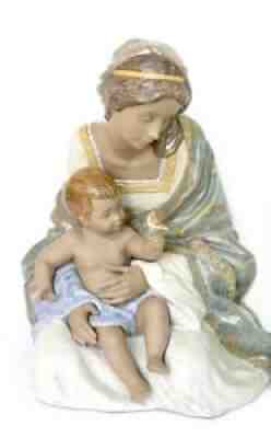 Lladro # 2409 Loving Mother Gres Finish Mother w/Child & Bird, Retired 2016