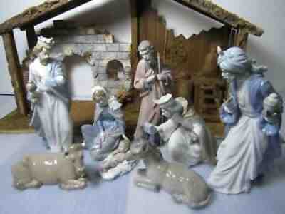 Lladro NAO Christmas 8 Piece Set - Nativity Scene w/Authentic Barn Backdrop [EC]