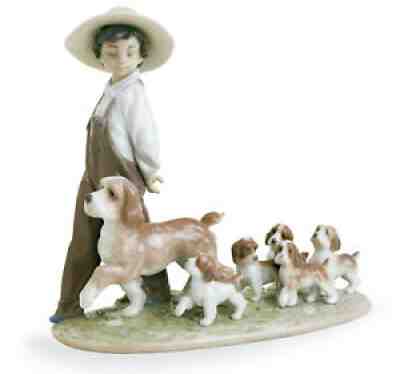 LLADRO MY LITTLE EXPLORERS SCULPTURE #6828 BRAND NIB BOY PUPPIES SAVE$$ F/SH