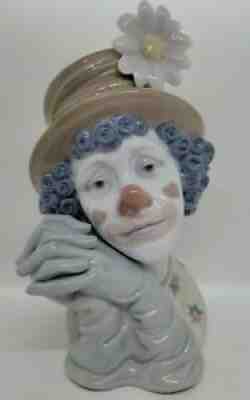 Lladro #5542  ??Melancholy ? Clown Head Bust Daisy Hat MINT