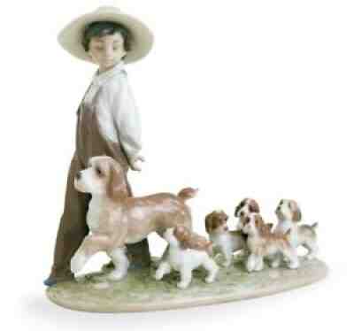 Lladro My Little Explorers Boy with Dogs Figurine