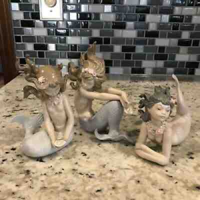 LLADRO set of 3 MERMAID FIGURINES #1415 / #1414 / #1413 NO box / Stand