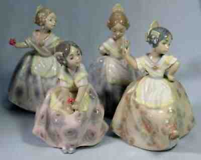 SET OF 4 LLADRO VALENCIA DANCING FLAMENCO GIRLS  5372 5373 5374 & #5375 SPAIN