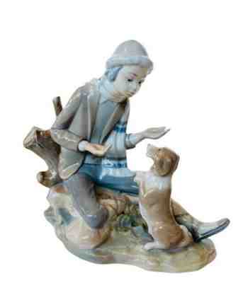 Lladro Nao Figurine Porcelain Sculpture Spain Daisa Boy Puppy Dog signed vtg up