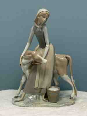 Lladro Farm Girl with Cow Figurine - RARE!