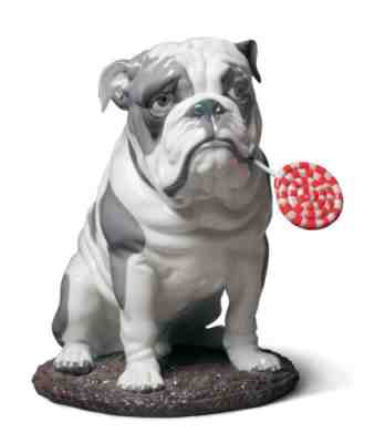 LLADRO #9234 BULLDOG WITH LOLLIPOP BRAND NIB LARGE DOG ANIMAL CANDY SAVE$ F/SH