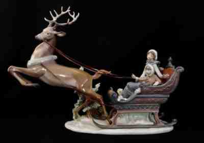 Lladro figURINE #1429 (1986 EDITION) WINTER WONDERLAND CHRISTMAS SLEIGH/REINDEER
