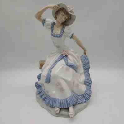 Vintage Daisa 1978 NAO by Lladro Elegant Woman Figurine in Hat Sitting on Log