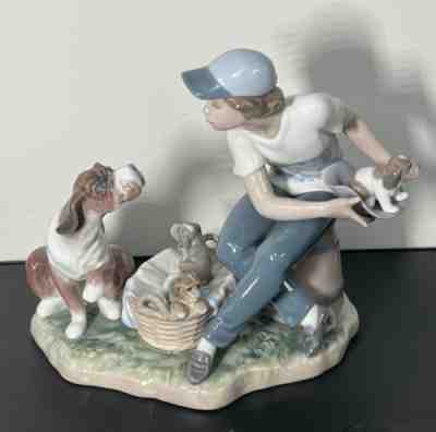 Lladro _ This One is Mine _ Boy, Dog, & Puppies 6 1/2 Inch Tall Figurine 5376