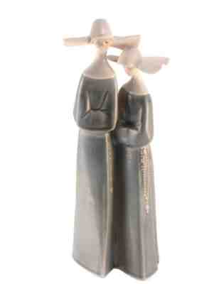 Lladro Porcelain #2075 Two Nuns with Rosaries Blue GRES Finish Figurine