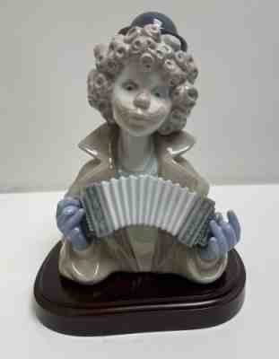 LLADRO 5585 Fine Melody Circus Clown Bust Head Accordion Music Retire W/Box Base