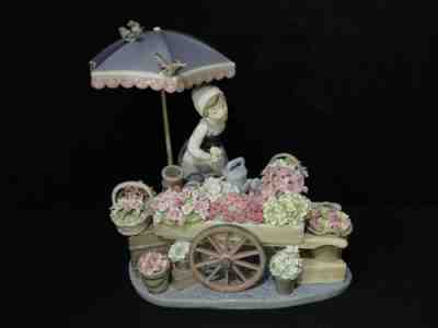 Lladro 1454 Flowers of the Season Girl Woman with Flower Cart Porcelain Figurine