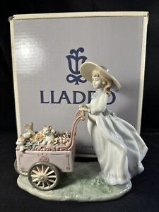 MIB LLADRO 6141 KITTY CART GIRL KITTENS CATS FIGURINE MADE IN SPAIN - RETIRED