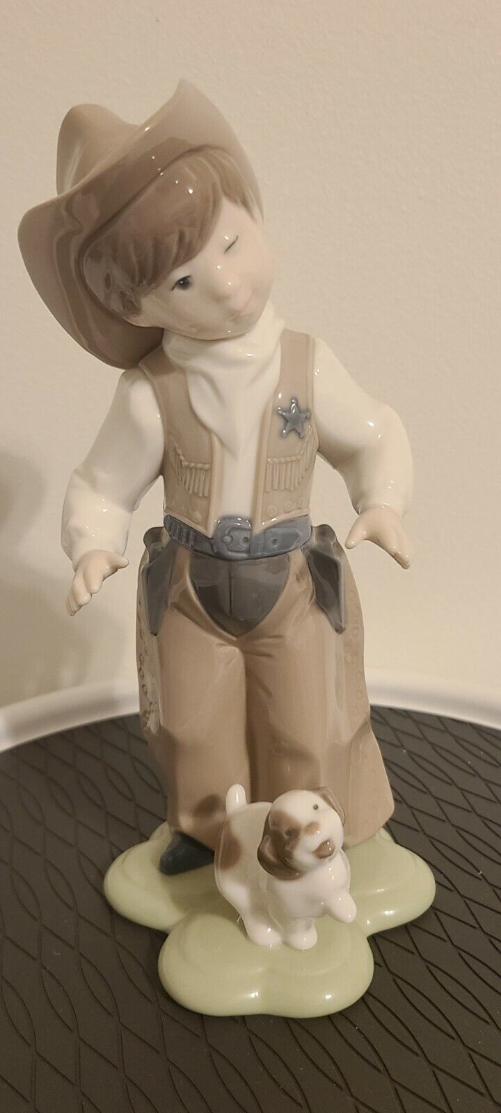 Lladro Little Cowboy Sheriff with Brown Hat and Puppy Very Rare