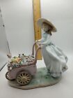 Lladro Kitty Cart Girl with Flower Cart & Cats #6141 B-21J Figurine Statue