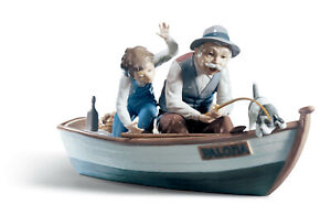 LLADRO FISHING WITH GRAMPS #5215 BRAND NIB BOY GRANDFATHER DOG BOAT SAVE$ F/SH