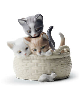 LLADRO CURIOUS KITTENS #8693 BRAND NEW IN BOX CATS IN BASKET ADORABLE SAVE$ F/SH