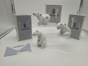 3-Lladro #6354, 6355 & 6356 "POLAR BEAR WITH FLOWERS" Porcelain Figurines