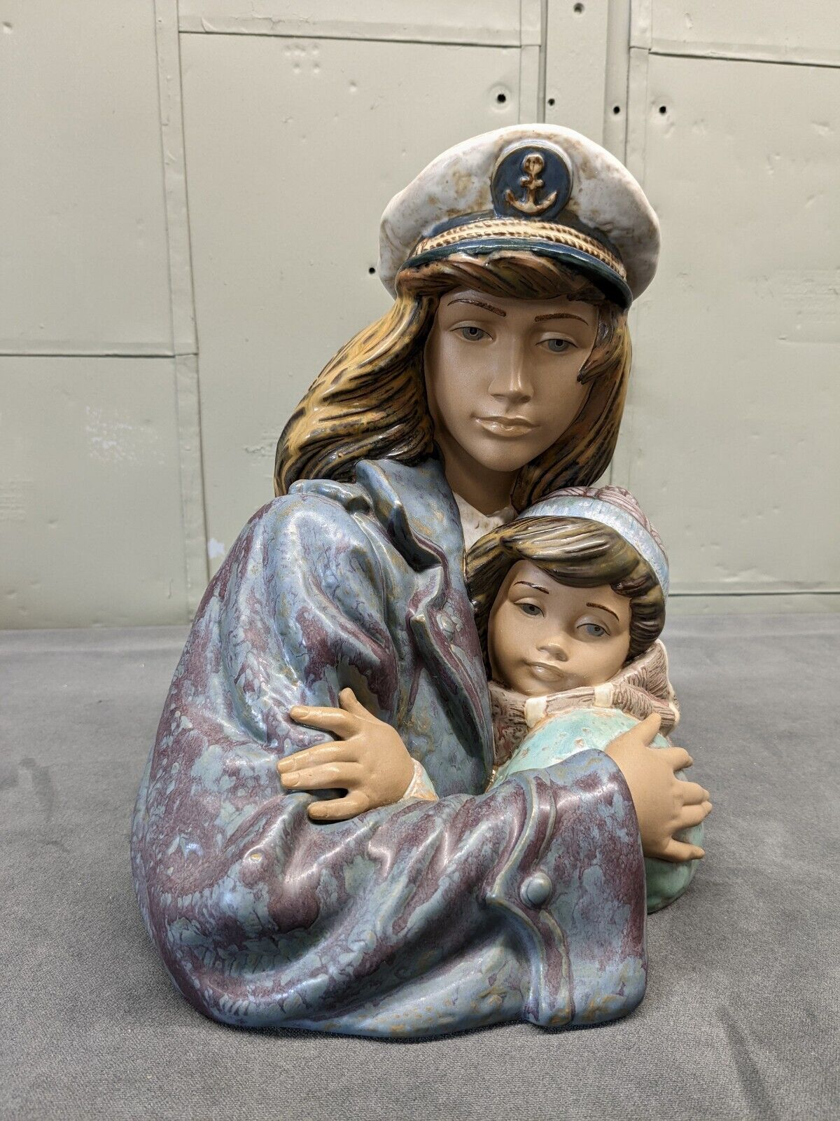 Large Retired LLADRO Daisa Bust FIGURINE Woman in Nautical Hat With Child 1980s