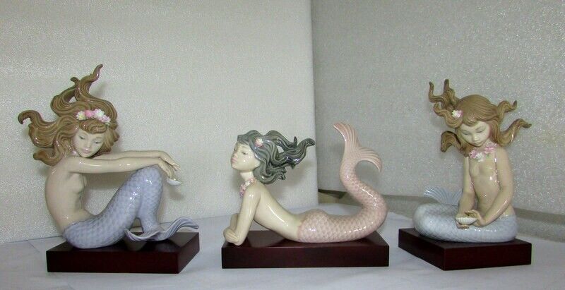 LLADRO MERMAID TRIO 3 PC ILLUSION 1413 FANTASY 1414 & MIRAGE 1415 WITH STANDS