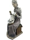 Lladro 5126 Sewing A Trousseau- Medieval Lady Embroidering. Ships Free