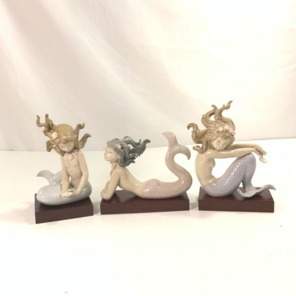 3 Lladro Mermaid Set 1413 Illusion, 1414 Fantasy, 1415 Mirage. MINT with stands.
