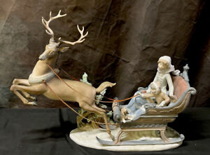 Large Lladro Figurine WINTER WONDERLAND #1429 Christmas Sleigh Reindeer (1986)