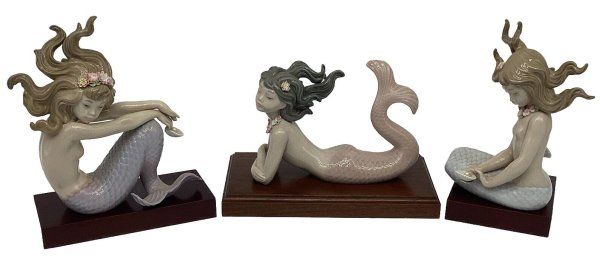 Lladro Mermaid Set Of 3 Illusions Fantasy 1413 1414 1415 With Stands Figurine