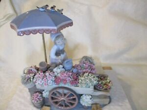 LLADRO 1454 Flowers of the Season Collectible Figurine Girl Cart Birds Retired