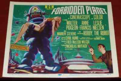 FORBIDDEN PLANET 1956 ORIGINAL TITLE LOBBY CARD LESLIE NIELSEN ROBBY THE ROBOT