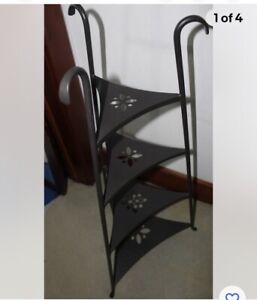 Longaberger Hand Forged Black Wrought Iron 4 Tier Triangular Corner Bowl Stand