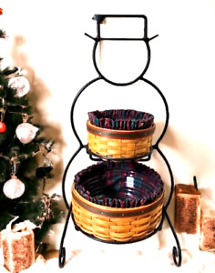 Longaberger 23” Wrought Iron Small Snowman 2 Baskets 2 Liners 2 Protectors w/Box