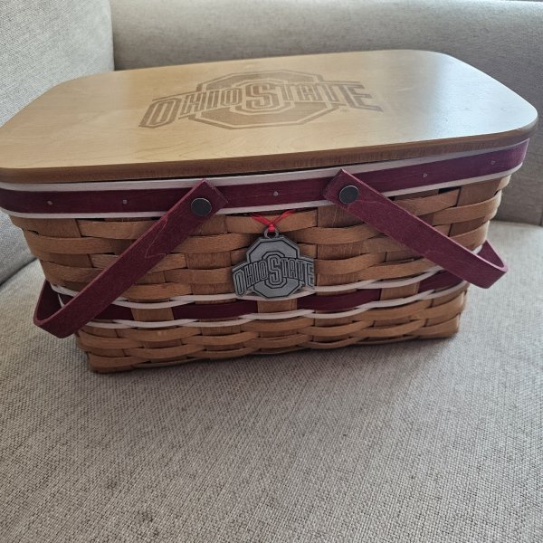 Longaberger Rare Ohio State Medium Market Basket, OSU Lid, Tie On and Liner 2009