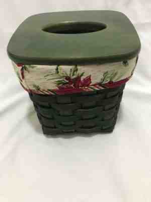 LONGABERGER GREEN TALL TISSUE BOX  Baskets WITH LINER & WOODEN LID 2006