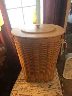 Longaberger 2001 Extra Large Oval Waste Basket/ Hamper w/ Protector & Lid - EUC