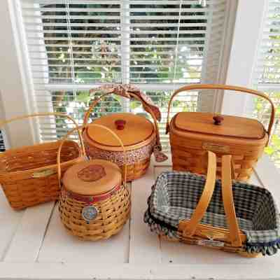  LONGABERGER LOT #7 GRP OF 5 NICE TOUR BASKETS & LET ME CALL YOU SWEETHEART 