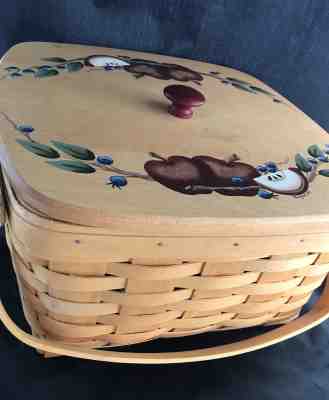 Vintage Longaberger Cake Carrier Basket Pie Picnic Riser HANDPAINTED LID Signed 