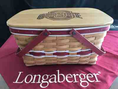 Longaberger Med. Market Basket - Red/Gray - Ohio State Lid w/protector - NEW