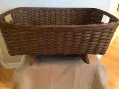 VINTAGE LONGABERGER DARK STAIN CRADLE BASKET, RESERVED FOR IRISHLASS, SIGNED