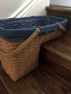 Longaberger Stair Step Hand Woven Basket With Denim Liner, Protector Nice!