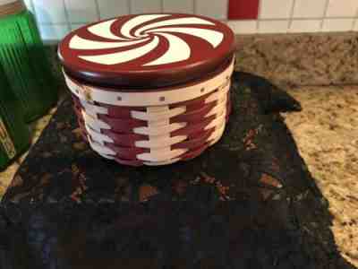 LONGABERGER PEPPERMINT TWIST BASKET SET RED TREE TRIMMINGS W/ 4 COASTERS NO BOX