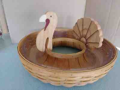 Longaberger large Wreath Basket in warm brown with protector and turkey sitter 