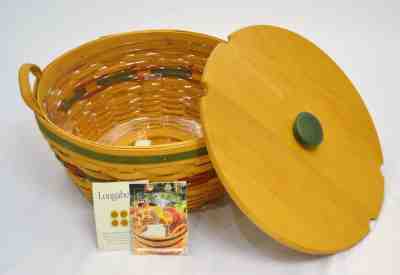 LONGABERGER 1999 Holiday Hostess Pinecone Basket - Liner , Woodcraft Lid, COA