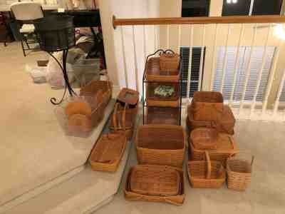 Lot of 18 Longaberger Baskets, Liners, Lids, Protectors, Plant Stand, LOOK!