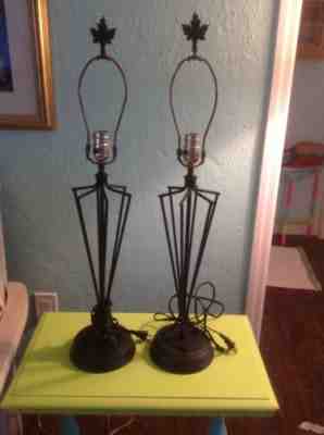 LONGABERGER Wrought Iron Lamp Hostess Exclusive *RARE* Maple Leaf Look *PAIR*