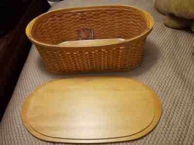 Longaberger 2003 Warm Brown Large Workload Basket with Protector & Wooden Lid!